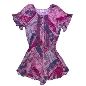 Matilda Jane 435 Romper Kids Size 10 Purple Floral Boho Ruffle Short Sleeve